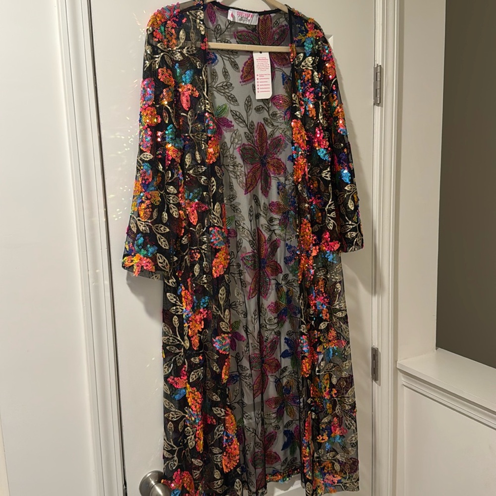 NWT Sequin Duster - Floral Pattern - Southern Fried Chicks